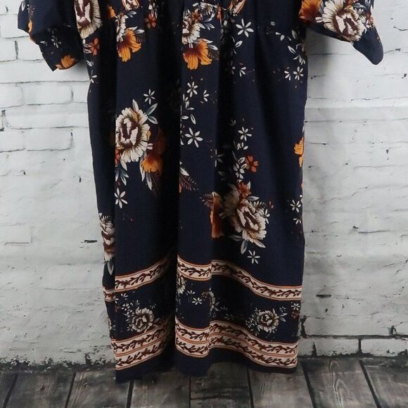 SHEIN CURVE BLUE FLORAL V NECK SHORT SLEEVE VACATIONMIDI DRESS SIZE 3XL NWT - Picture 9 of 10